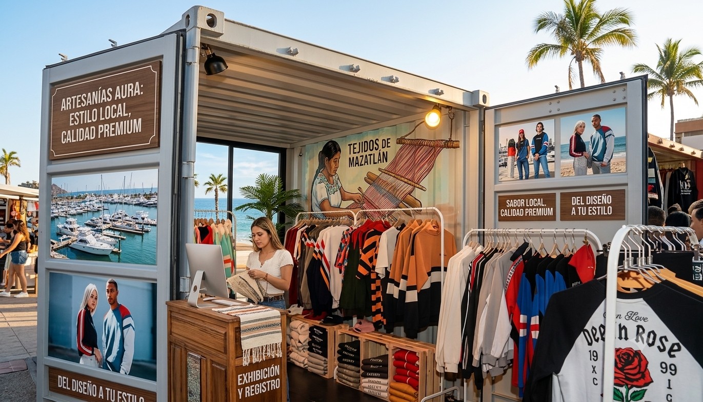 Concepto de stand rosa para una marca